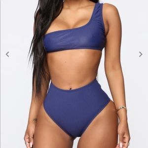 One Shoulder High Waisted Ribbed Bikini